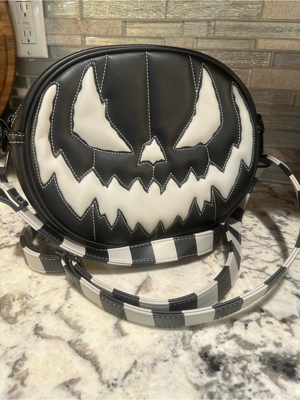 Love Pain & Stitches Black & White Jack-O'-Lantern Crossbody Bag Pumpkin Kult